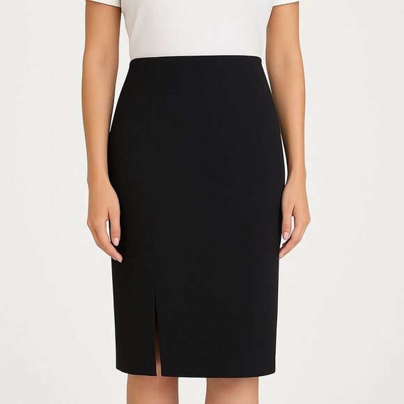 Vince XS Black Pencil Skirt Cotton Blend Stretch Pull On Front Vent Office Party - Picture 1 of 8